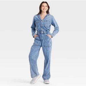 Women's Long Sleeve Utility Baggy Denim Jumpsuit Universal Thread Medium Denim 2